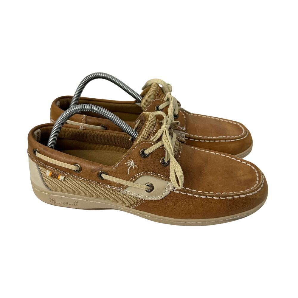 Margaritaville Boat Shoes Womens Size 10 Avalon Brown Leather Lace Up Slip On